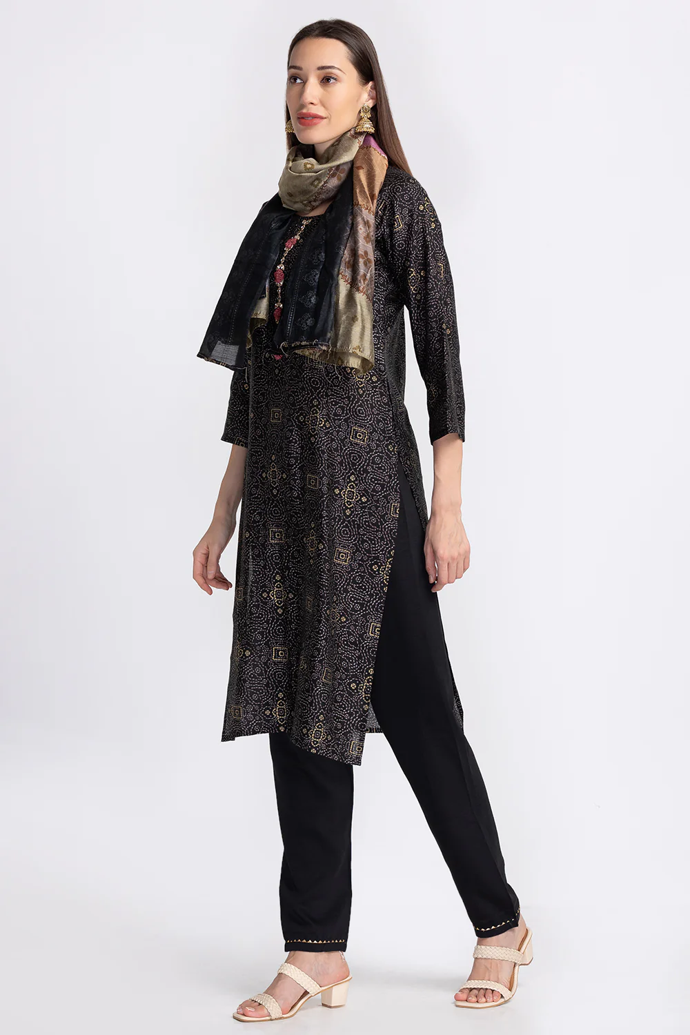 Neerus Black Color Rayon Fabric Readymade Suits - Image 2