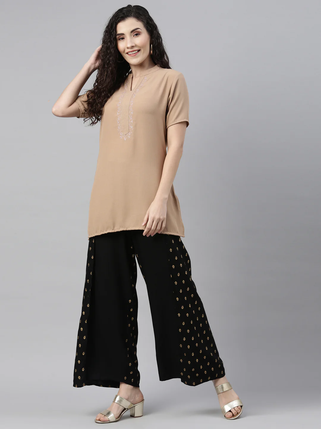 Neerus Black Color Rayon Fabric Plazzo