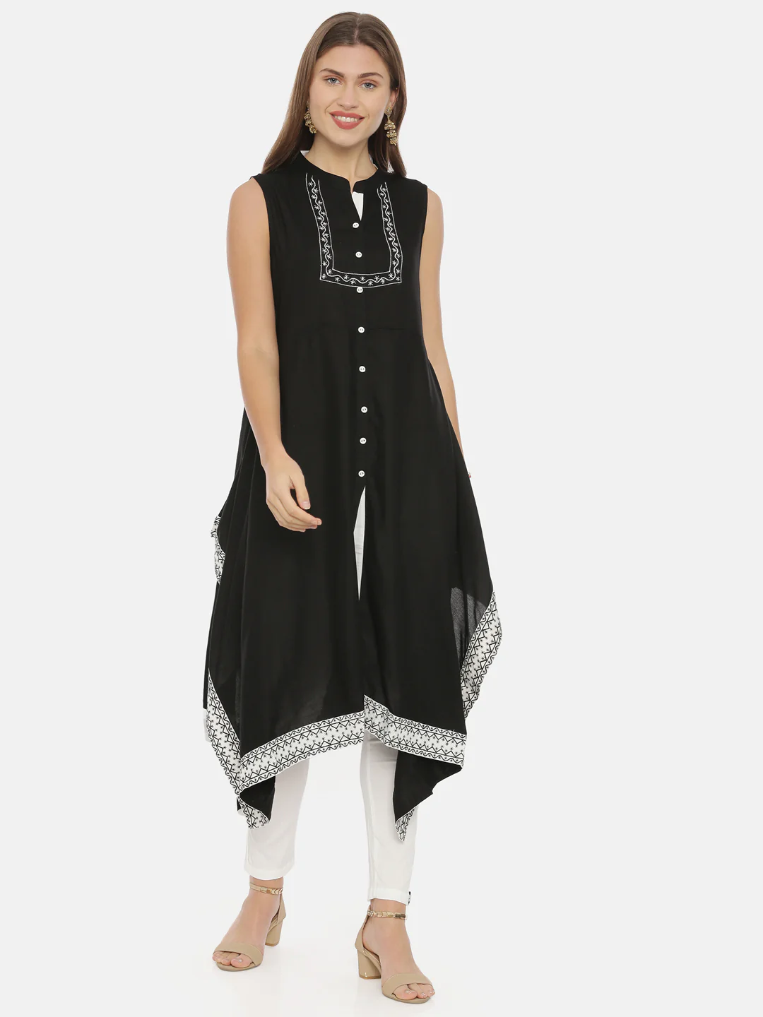 Neerus Black Color Rayon Fabric Tunic