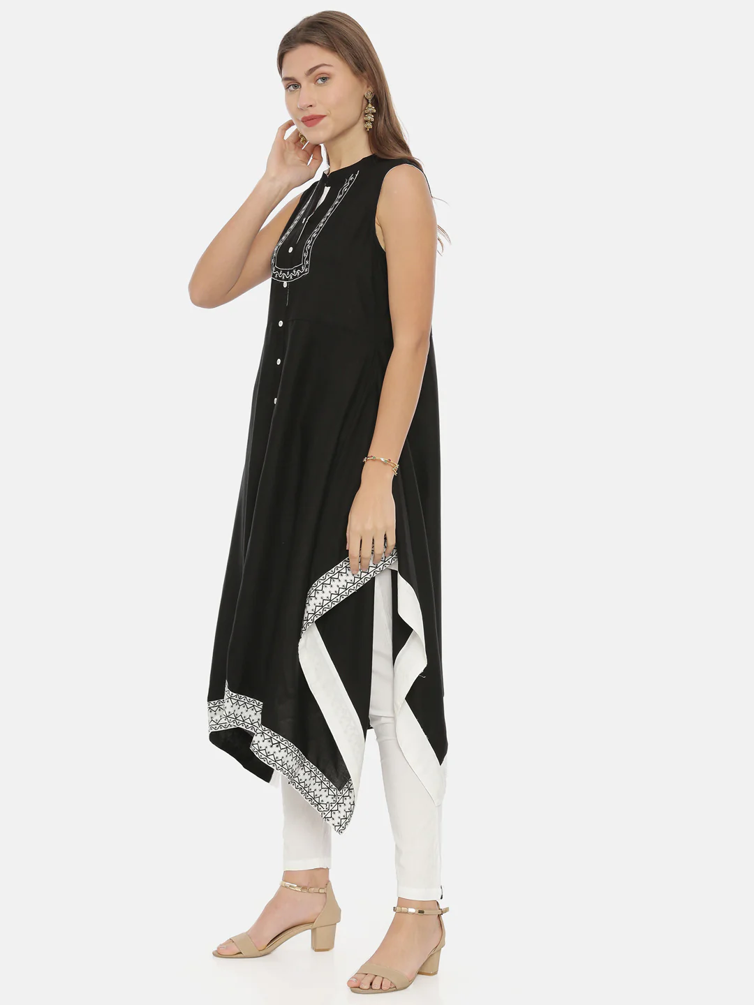 Neerus Black Color Rayon Fabric Tunic - Image 3