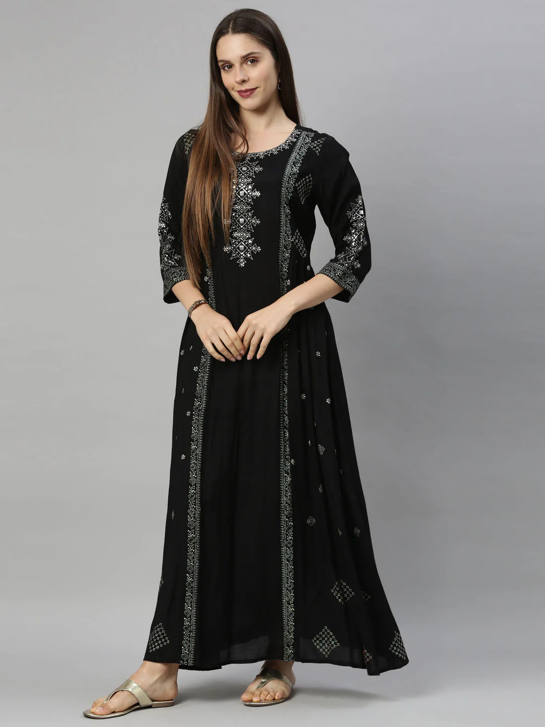 Neerus Black Color Santoon Fabric Tunic