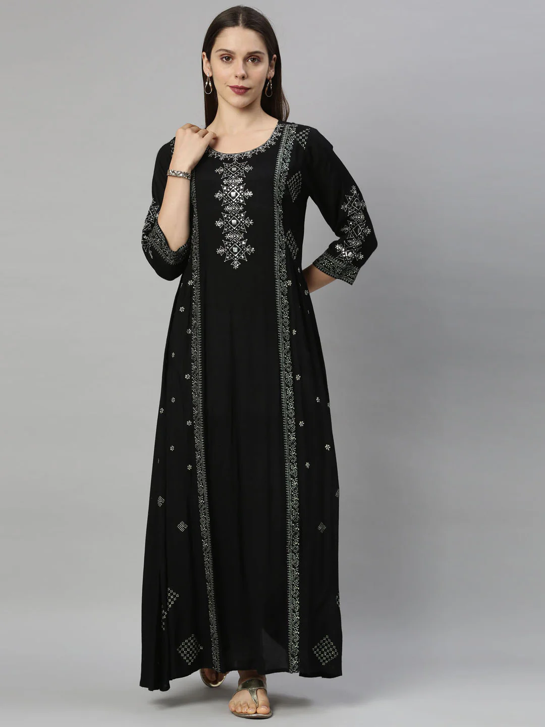 Neerus Black Color Santoon Fabric Tunic - Image 7