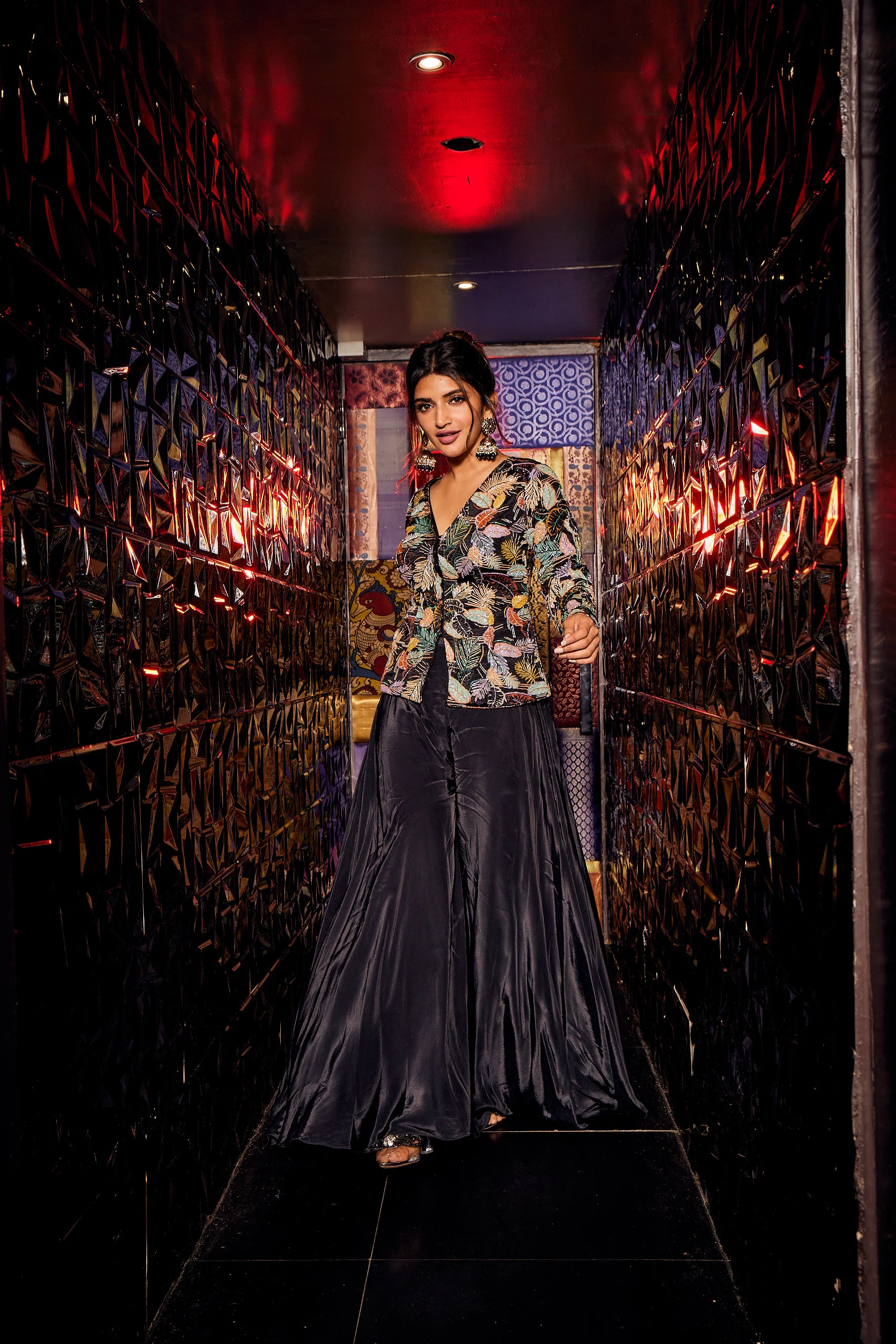 NEERUS BLACK COLOR SEQUENCE WORK TOP AND PALAZZO WITH DUPATTA - Image 3