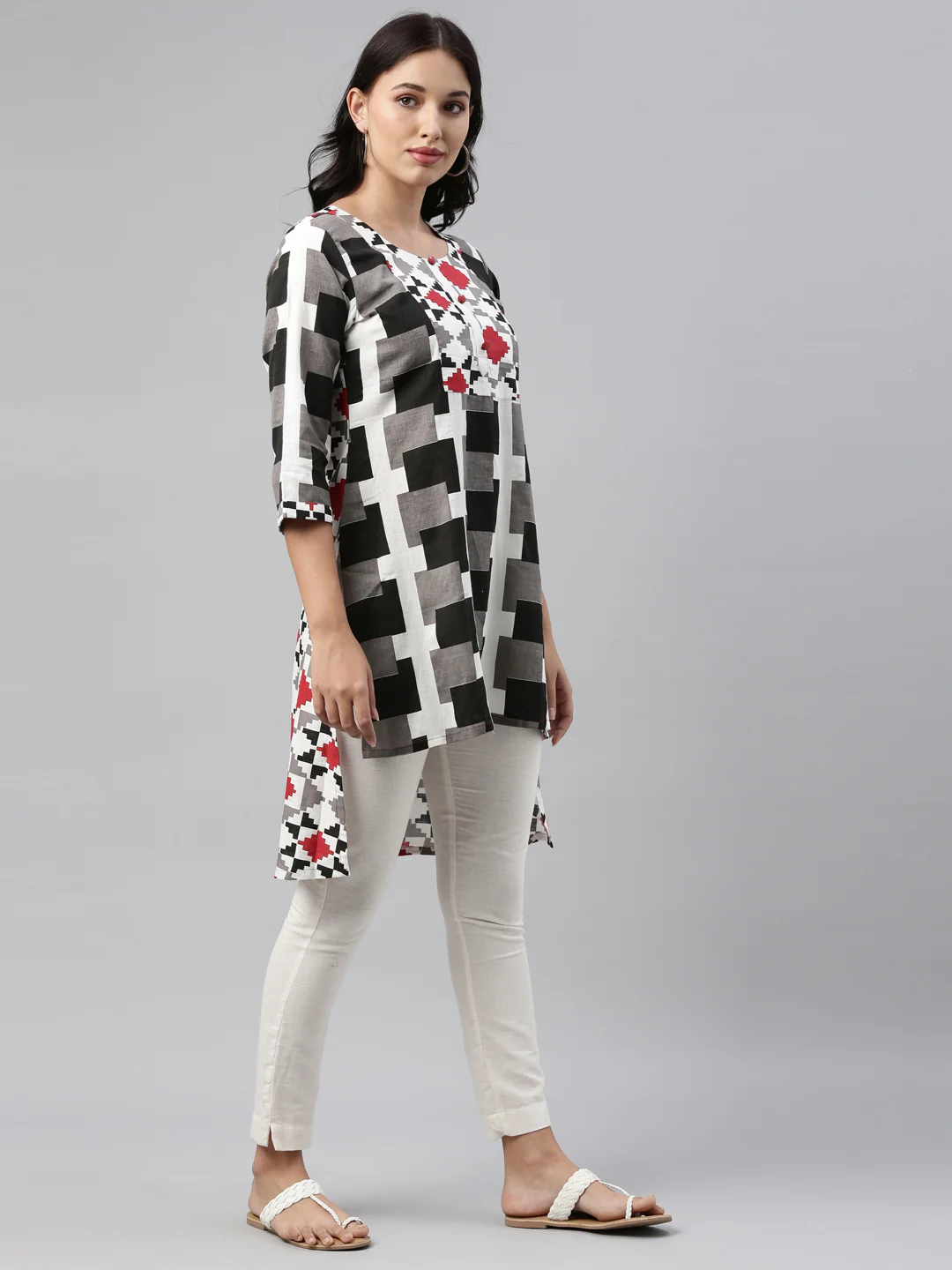 Neerus Black Color Slub Cotton Fabric Tunic - Image 4