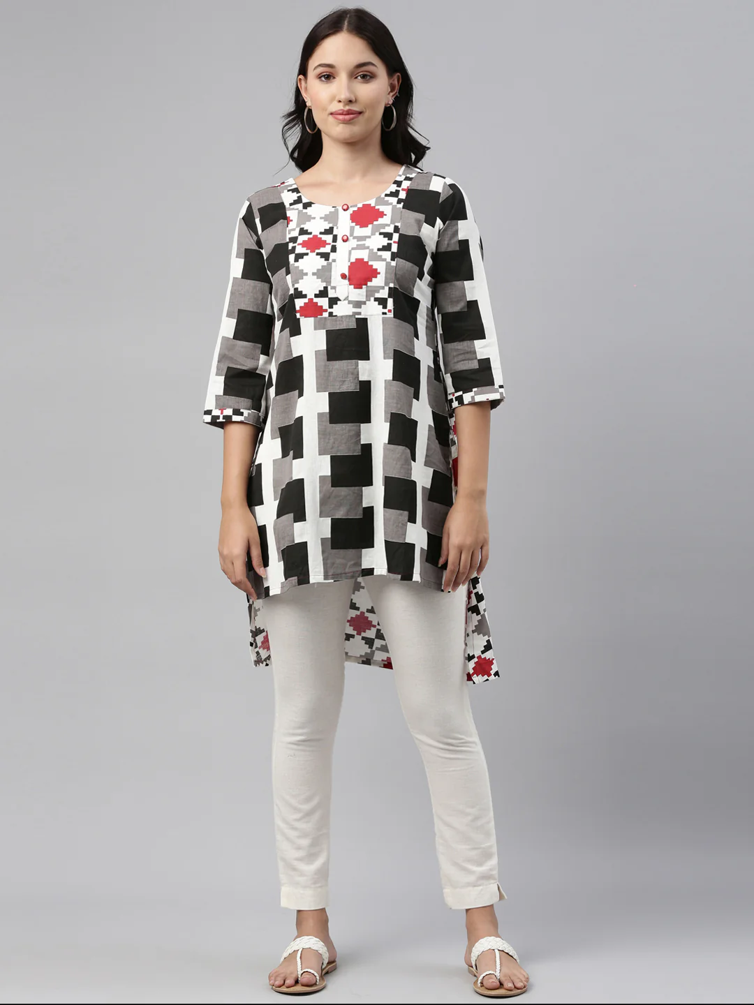 Neerus Black Color Slub Cotton Fabric Tunic - Image 7
