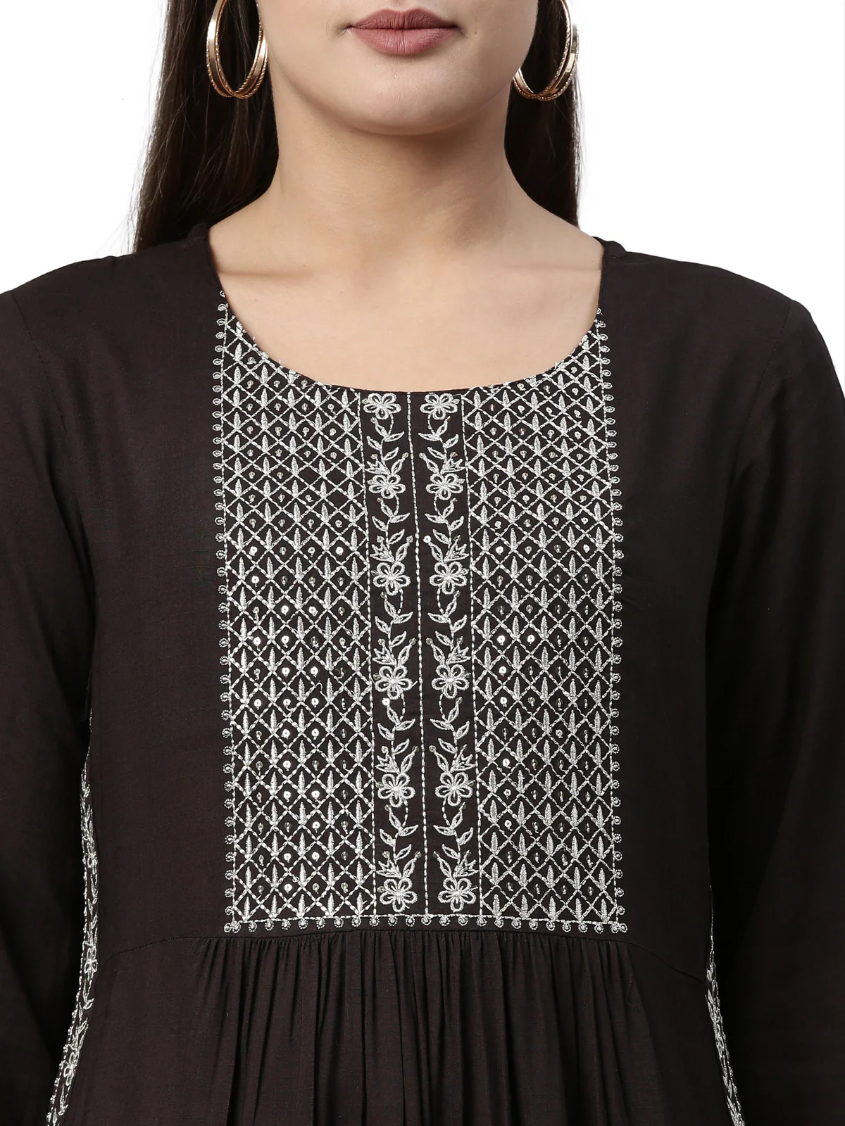 Neerus Black Color Slub Rayon Fabric Kurta - Image 2