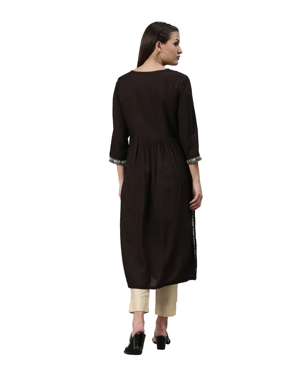 Neerus Black Color Slub Rayon Fabric Kurta - Image 5