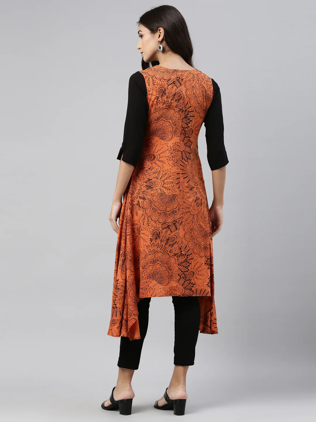 Neerus Black Color Slub Riyon Fabric Kurtha - Image 3