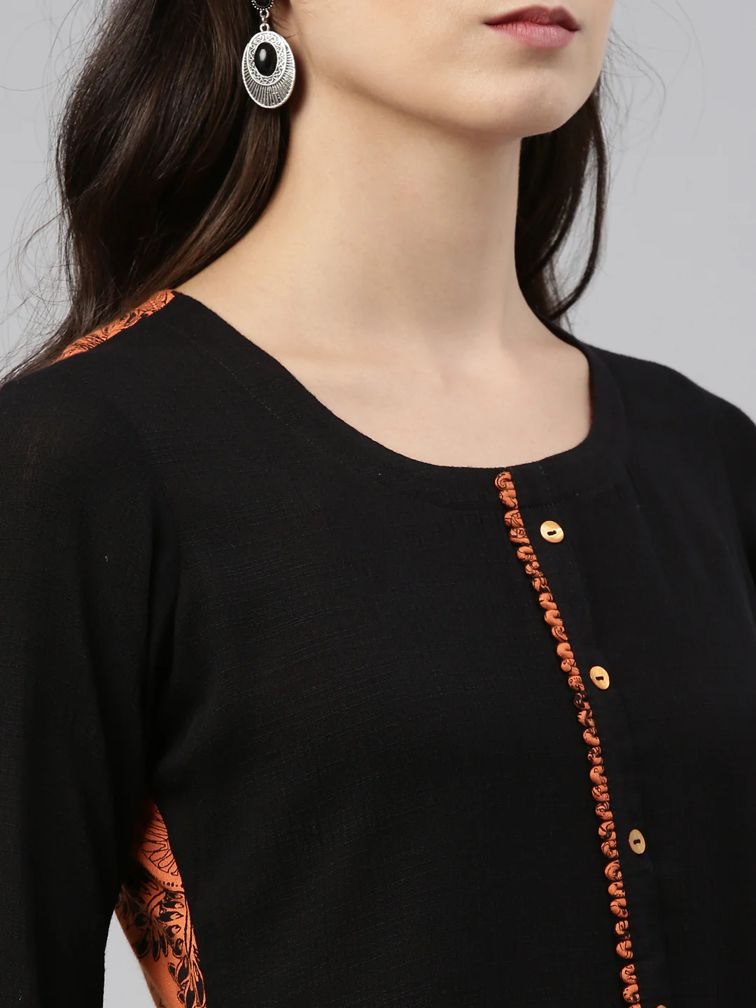 Neerus Black Color Slub Riyon Fabric Kurtha - Image 5