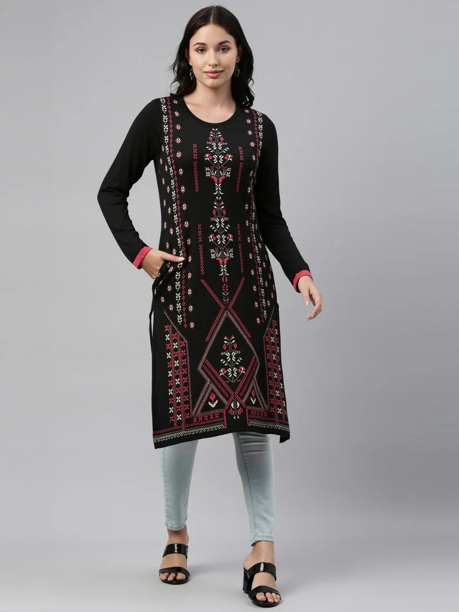 Neerus Black Color Winter Wear Kurtha - Image 2