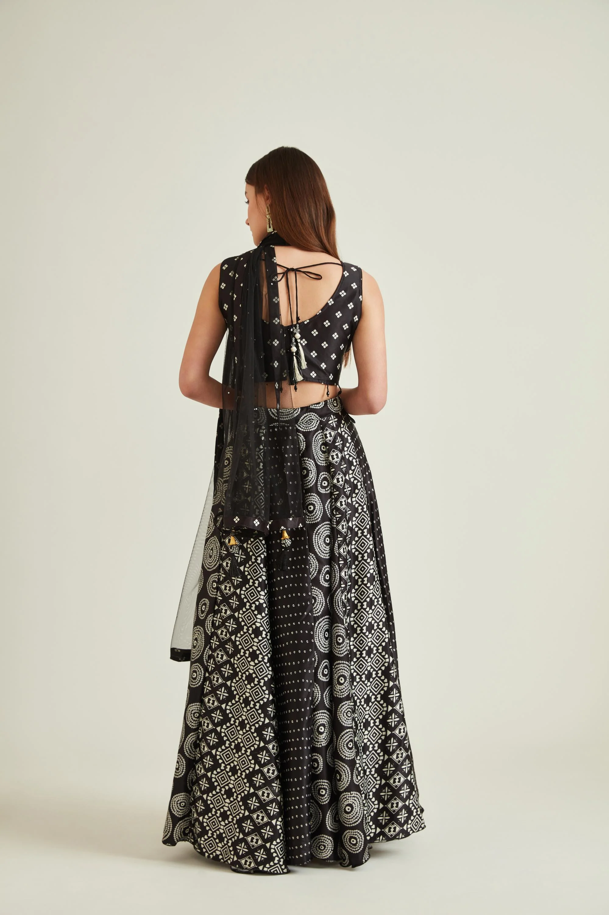Neerus Black Colour Satin Fabric Ghagra Set - Image 3