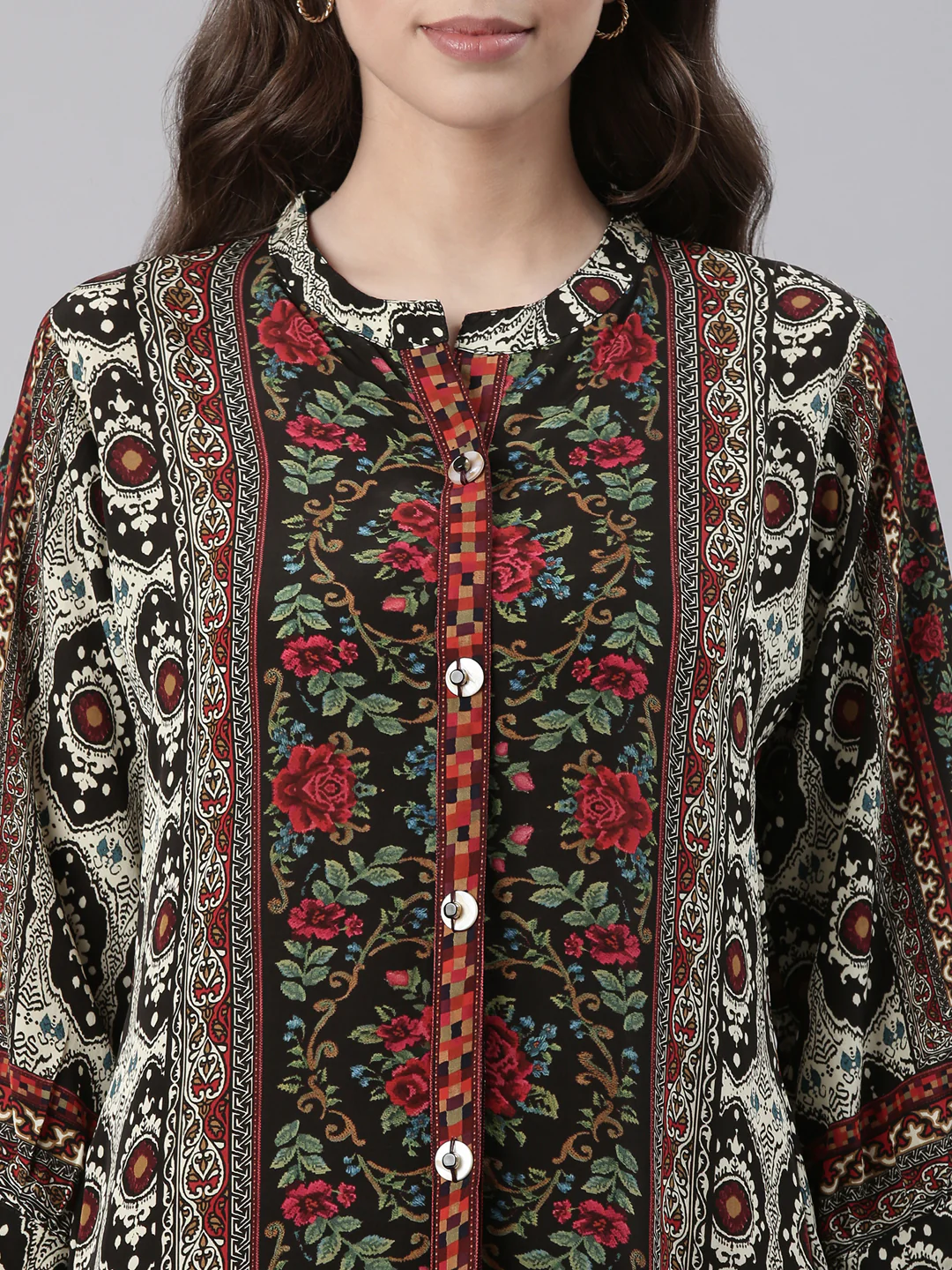 Neerus Black Curved Floral Casual Kurti - Image 3