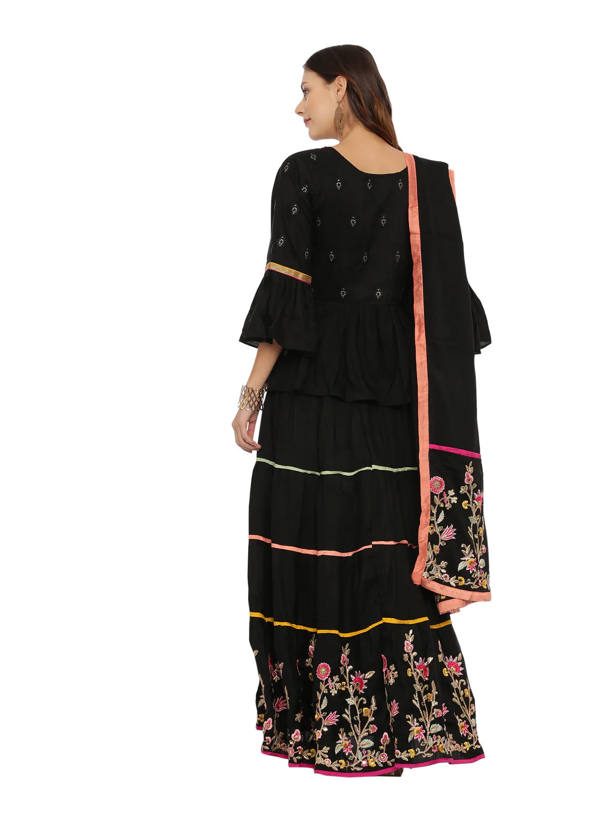 Neerus Black Embellished Kurti With Skirt & Dupatta - Image 4