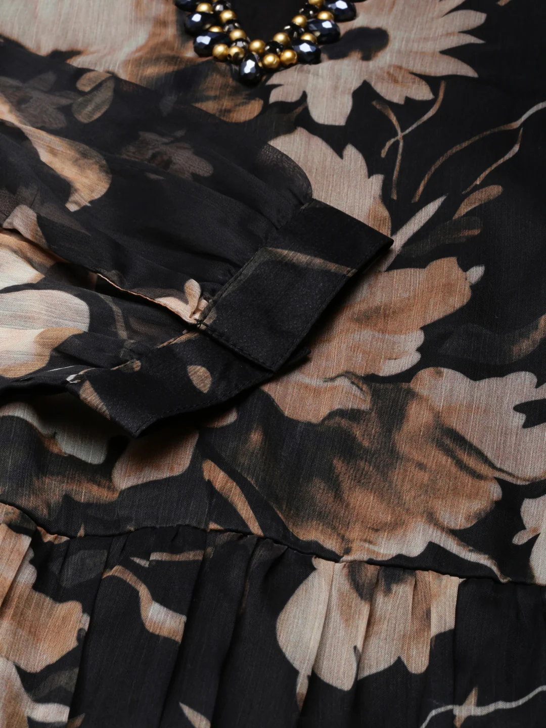Neerus Black Flared Casual Floral Dresses - Image 4