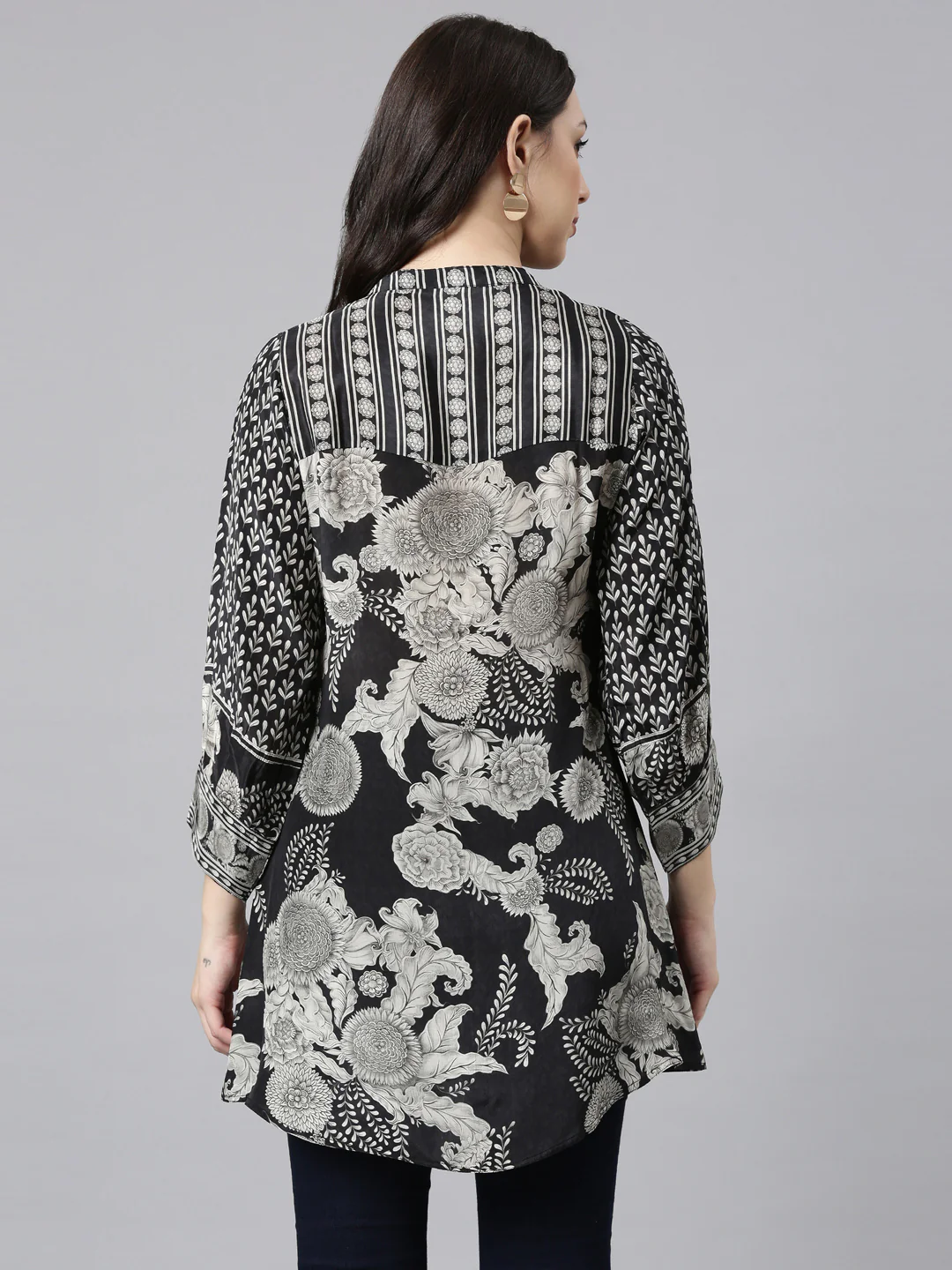 Neerus Black High-Low Casual Printed Straight Kurtis - Image 3