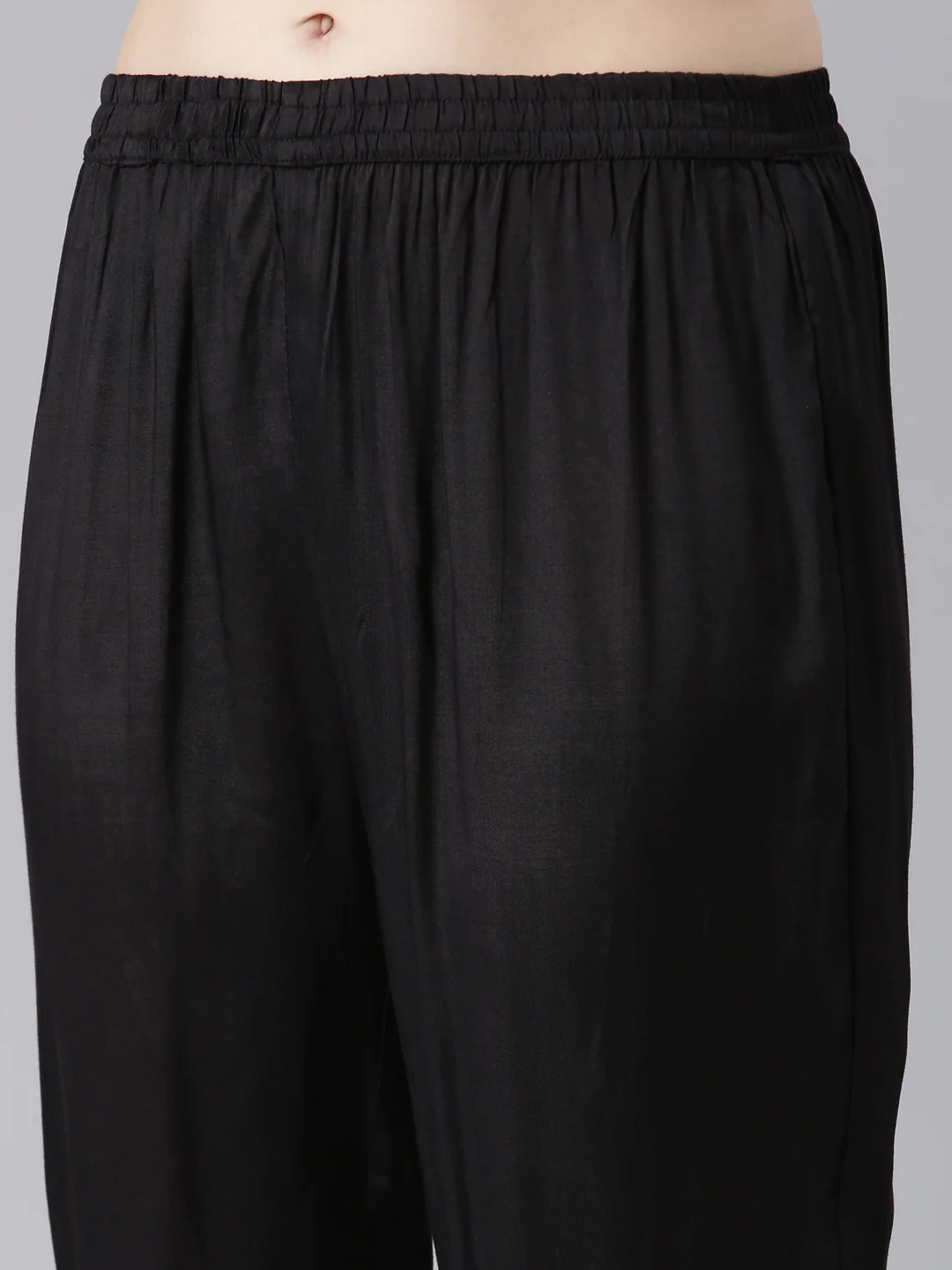 Neerus Black Muslin Curved Casual Floral Kurta and Trouser with Dupatta - Image 7