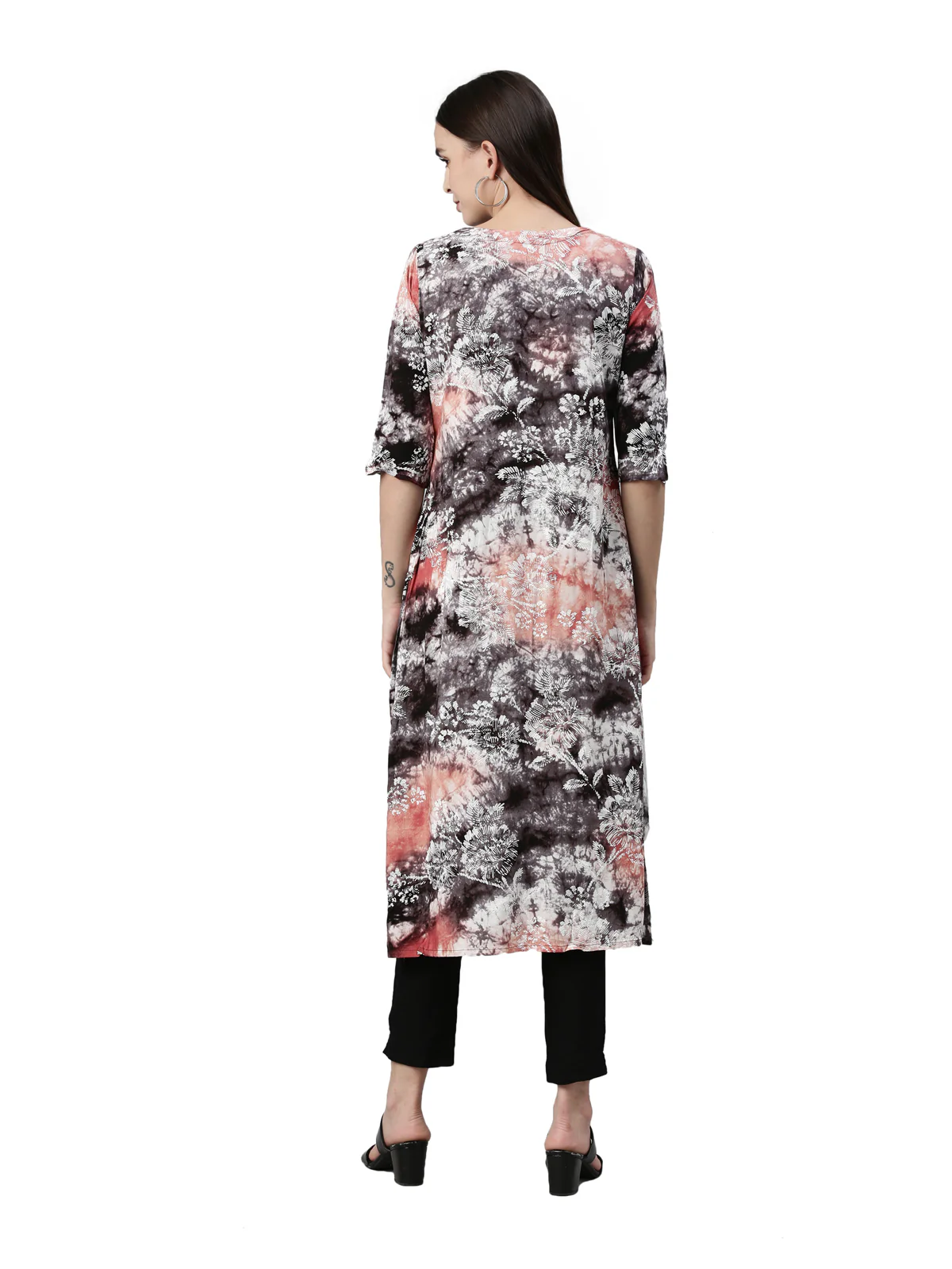 Neerus Black Orange Color Rayon Fabric Kurta - Image 5