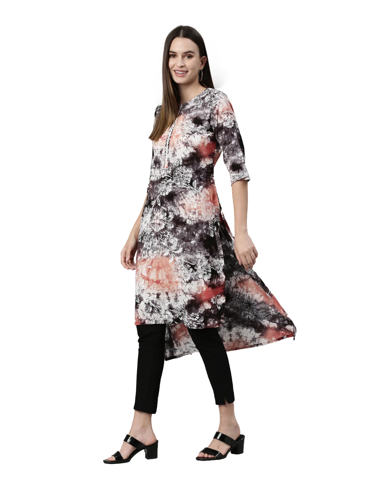 Neerus Black Orange Color Rayon Fabric Kurta - Image 6