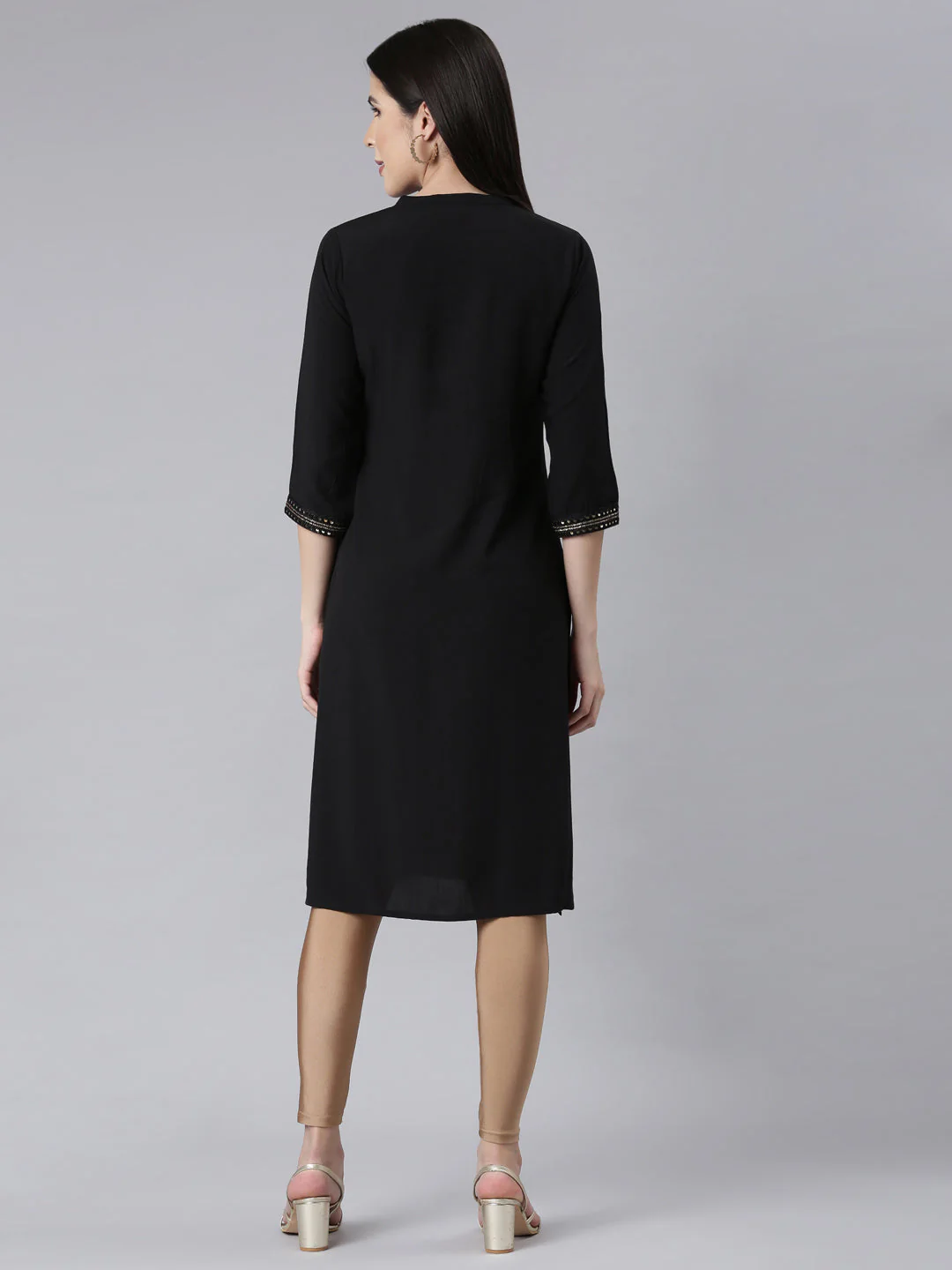Neerus Black Panelled Straight Embellished Kurta - Image 3