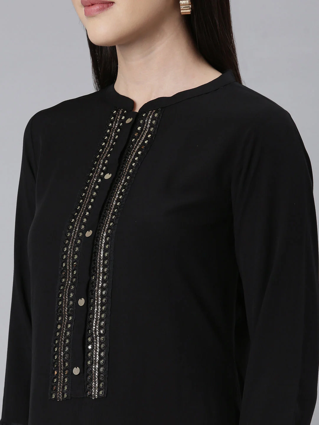 Neerus Black Panelled Straight Embellished Kurta - Image 5