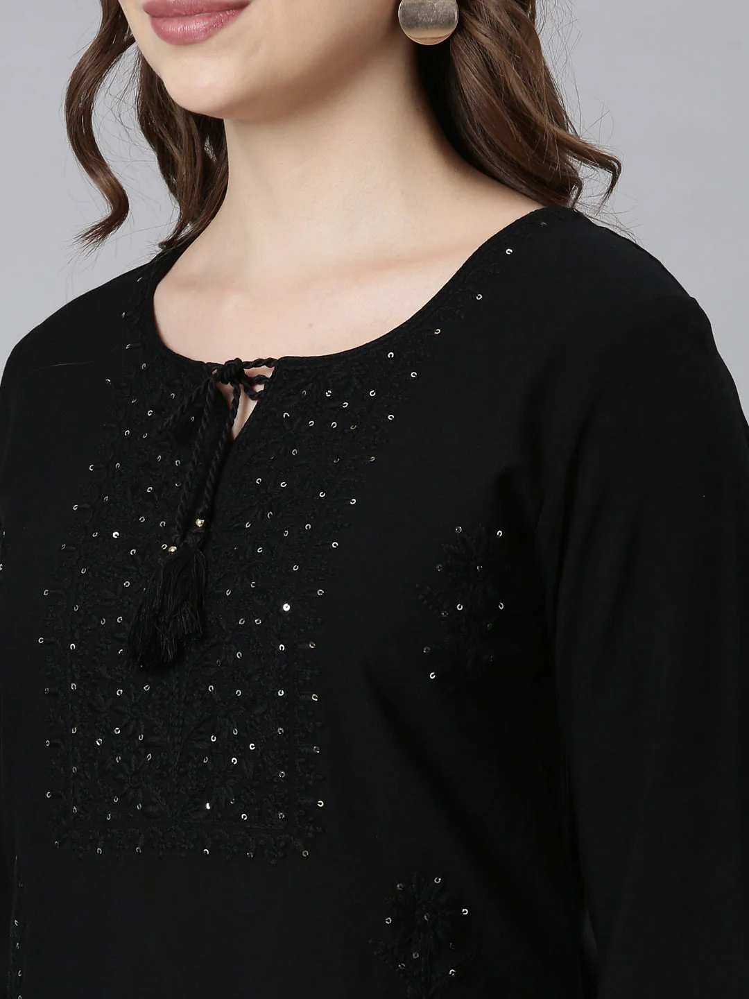 Neerus Black Panelled Straight Embellished Kurta - Image 2