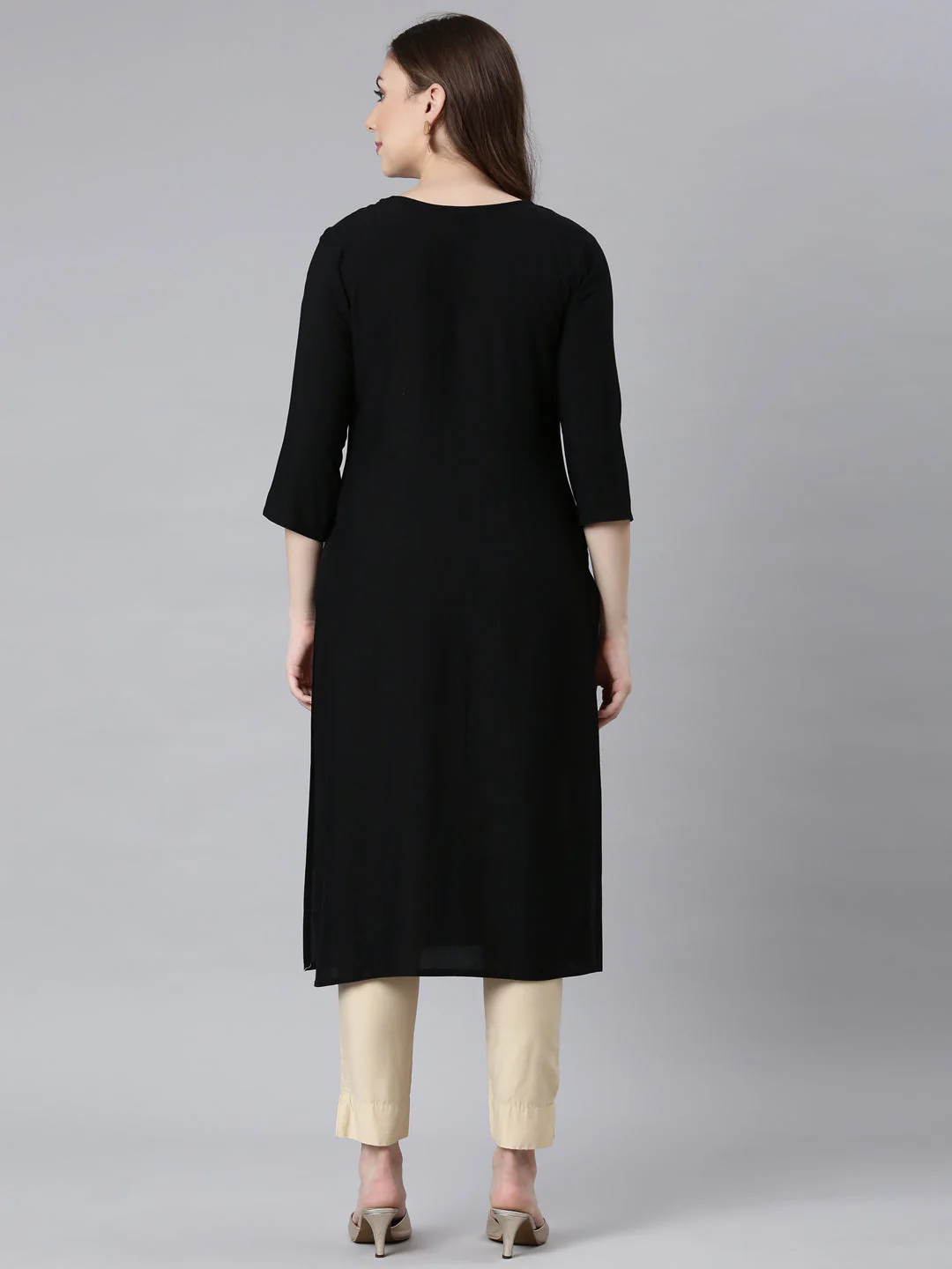 Neerus Black Panelled Straight Embellished Kurta - Image 4