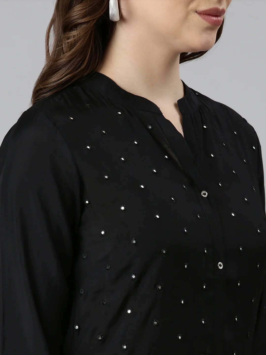 Neerus Black Panelled Straight Embellished Kurta - Image 4
