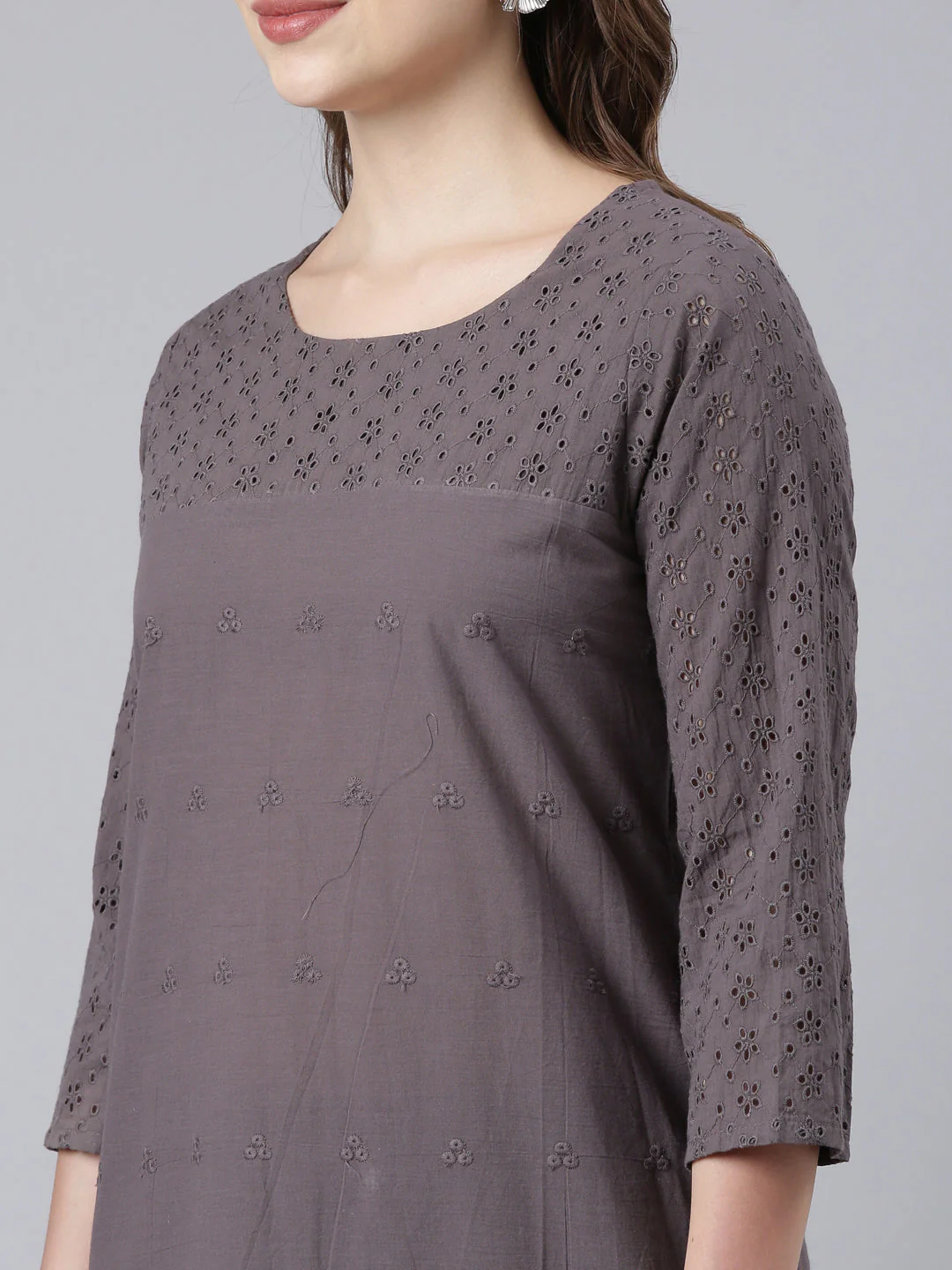 Neerus Black Panelled Straight Floral Kurta - Image 5