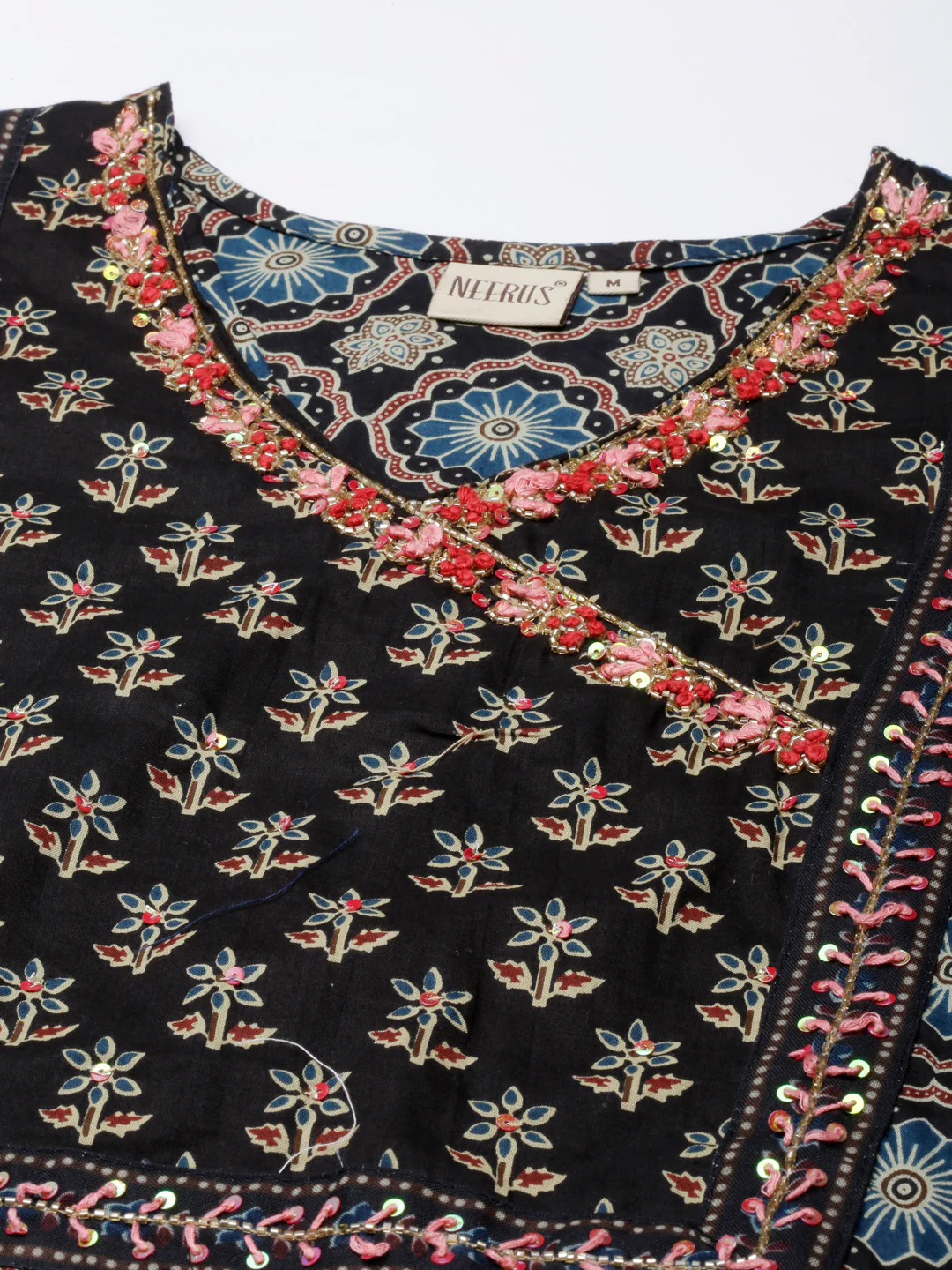 Neerus Black Panelled Straight Kurta and Trousers With Dupatta - Image 4