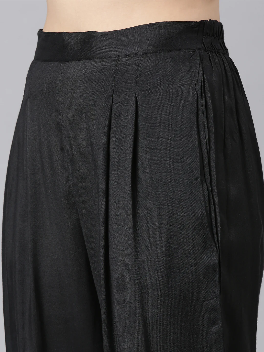 Neerus Black Panelled Straight Kurta and Trousers With Dupatta - Image 6