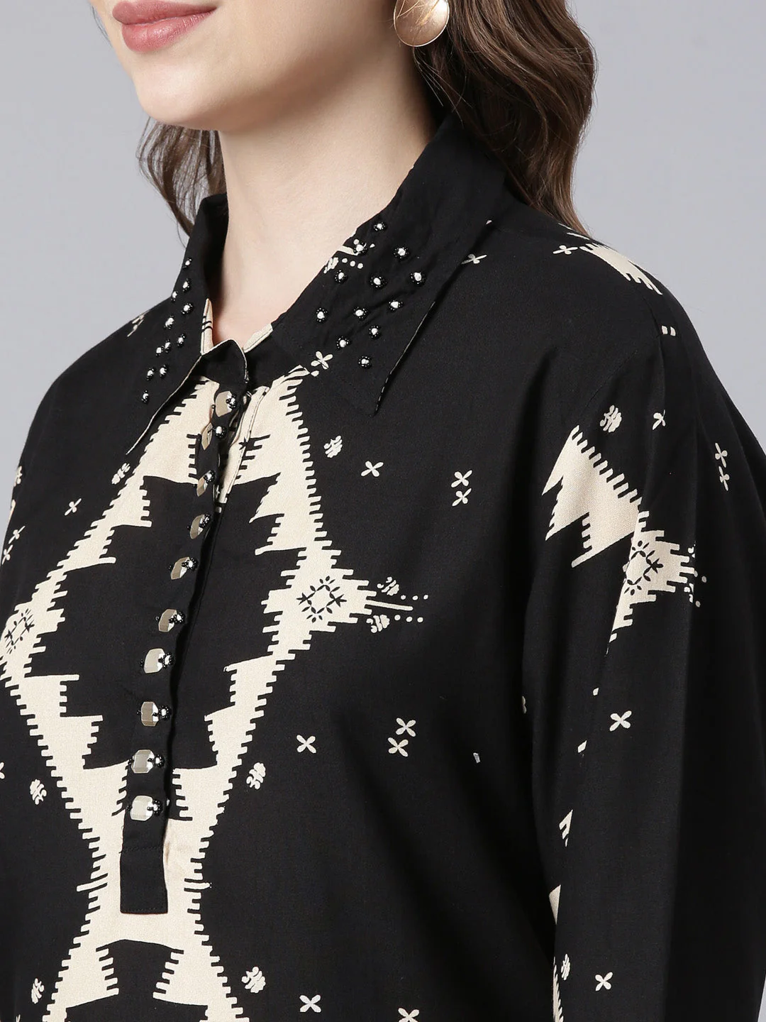 Neerus Black Panelled Straight Printed Kurta And Palazzos - Image 5