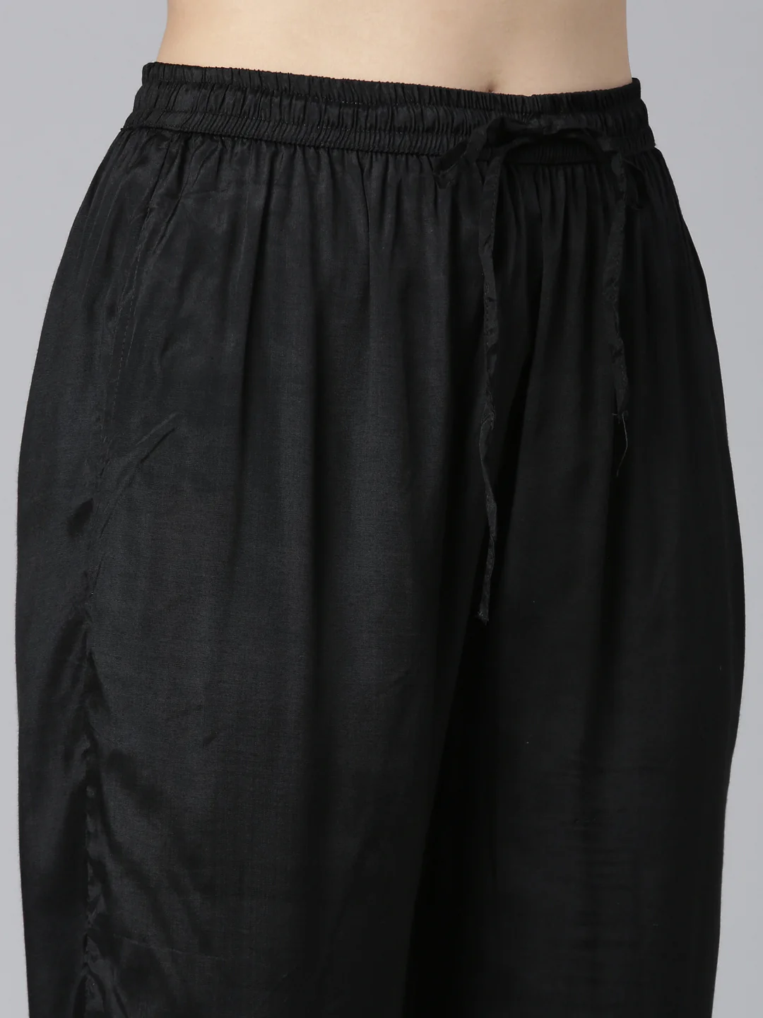 Neerus Black Pleated Straight Floral Kurta And Trousers With Dupatta - Image 6