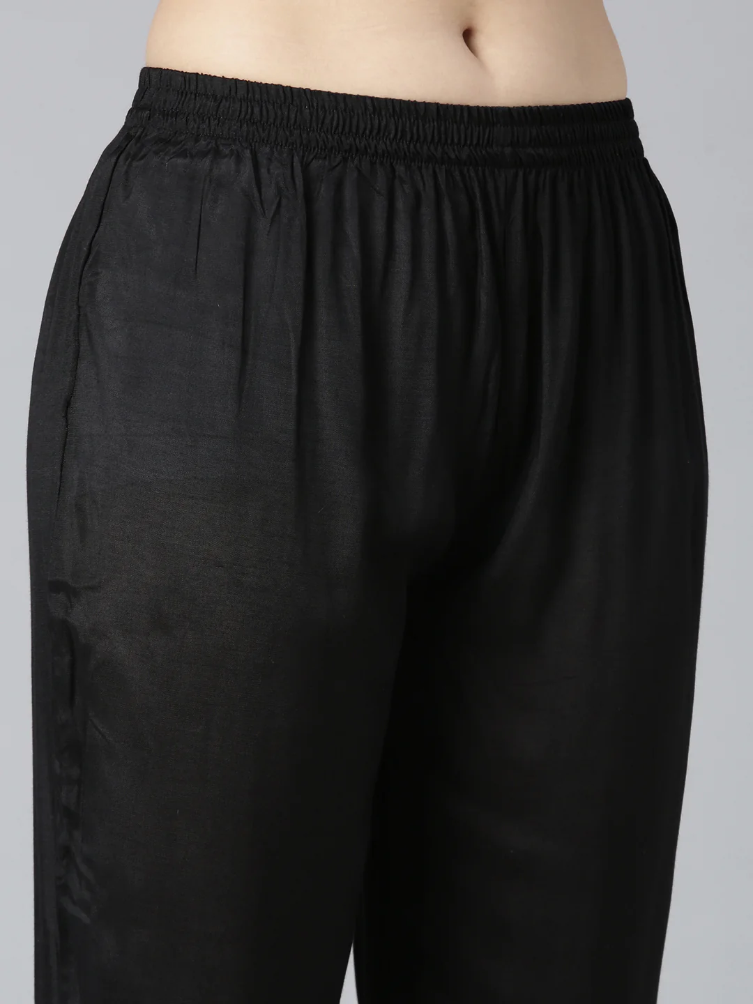 Neerus Black Pleated Straight Floral Kurta And Trousers With Dupatta - Image 6