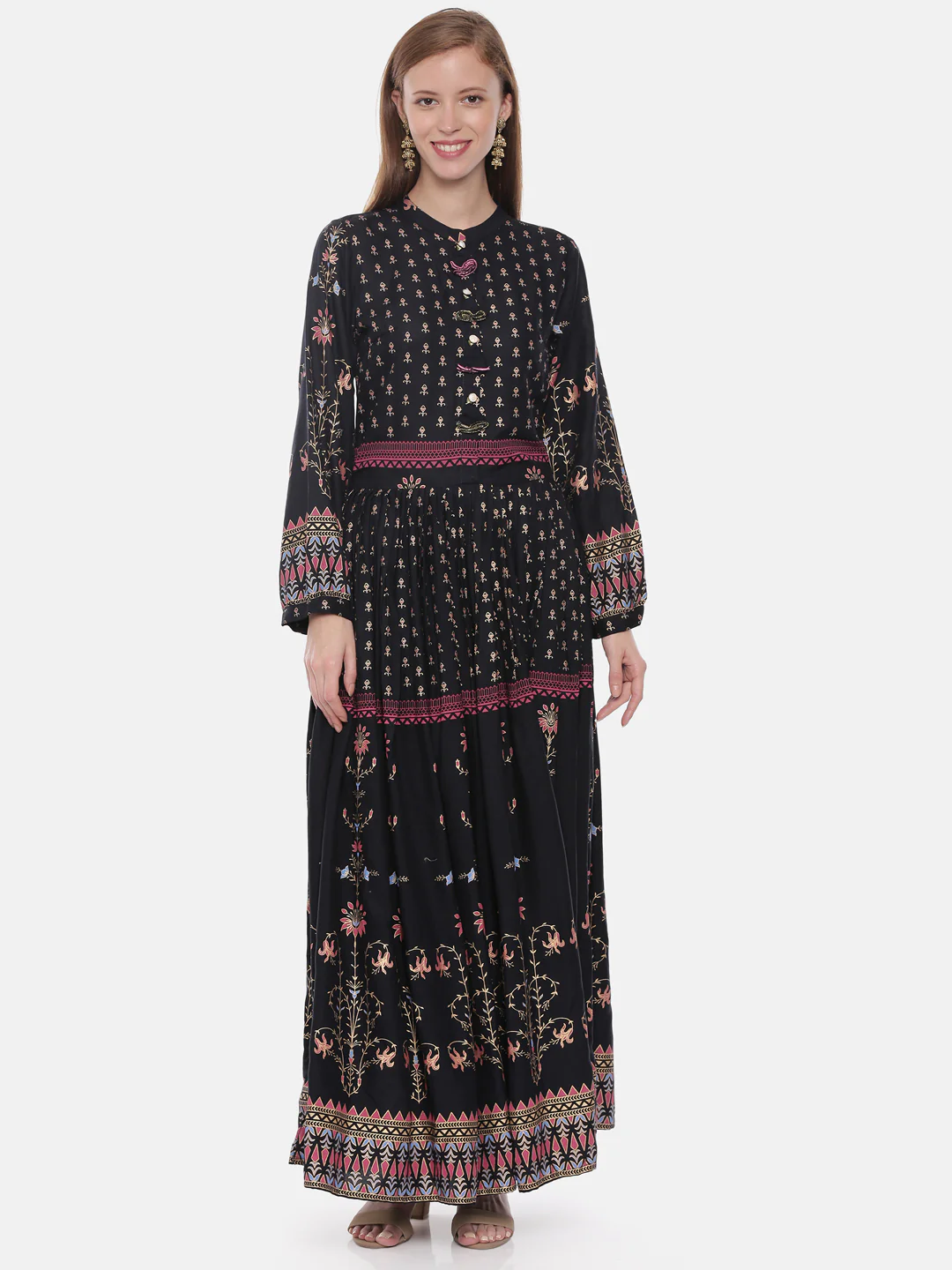 Neerus Black Printed Anarkali Kurta