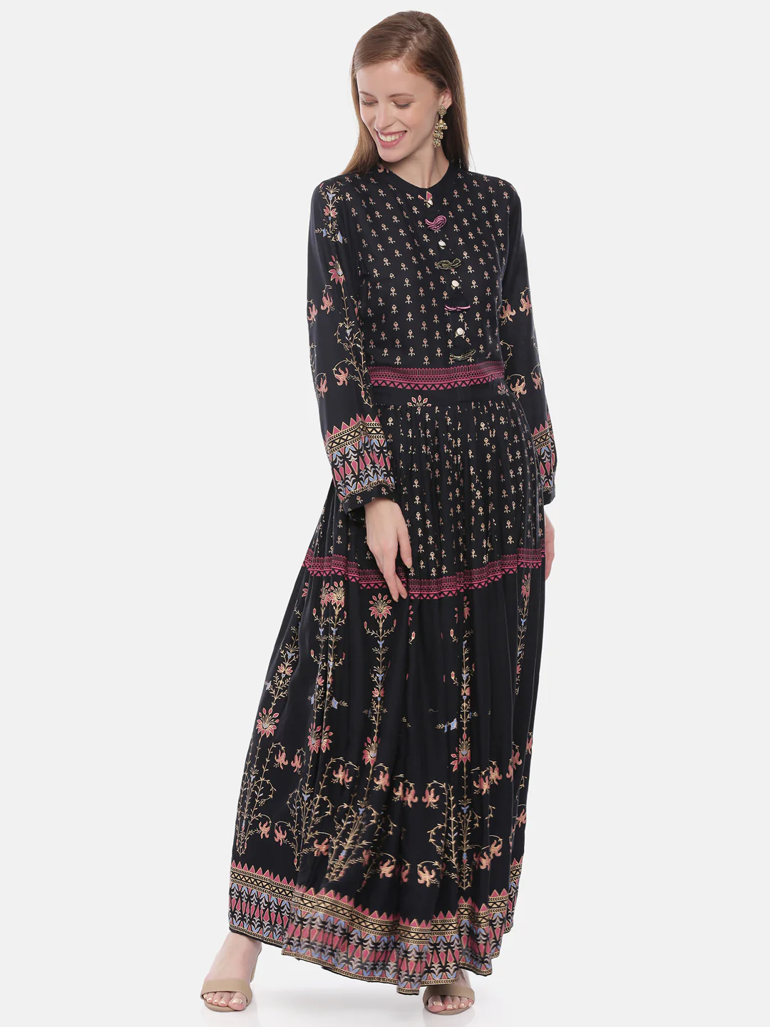 Neerus Black Printed Anarkali Kurta - Image 6