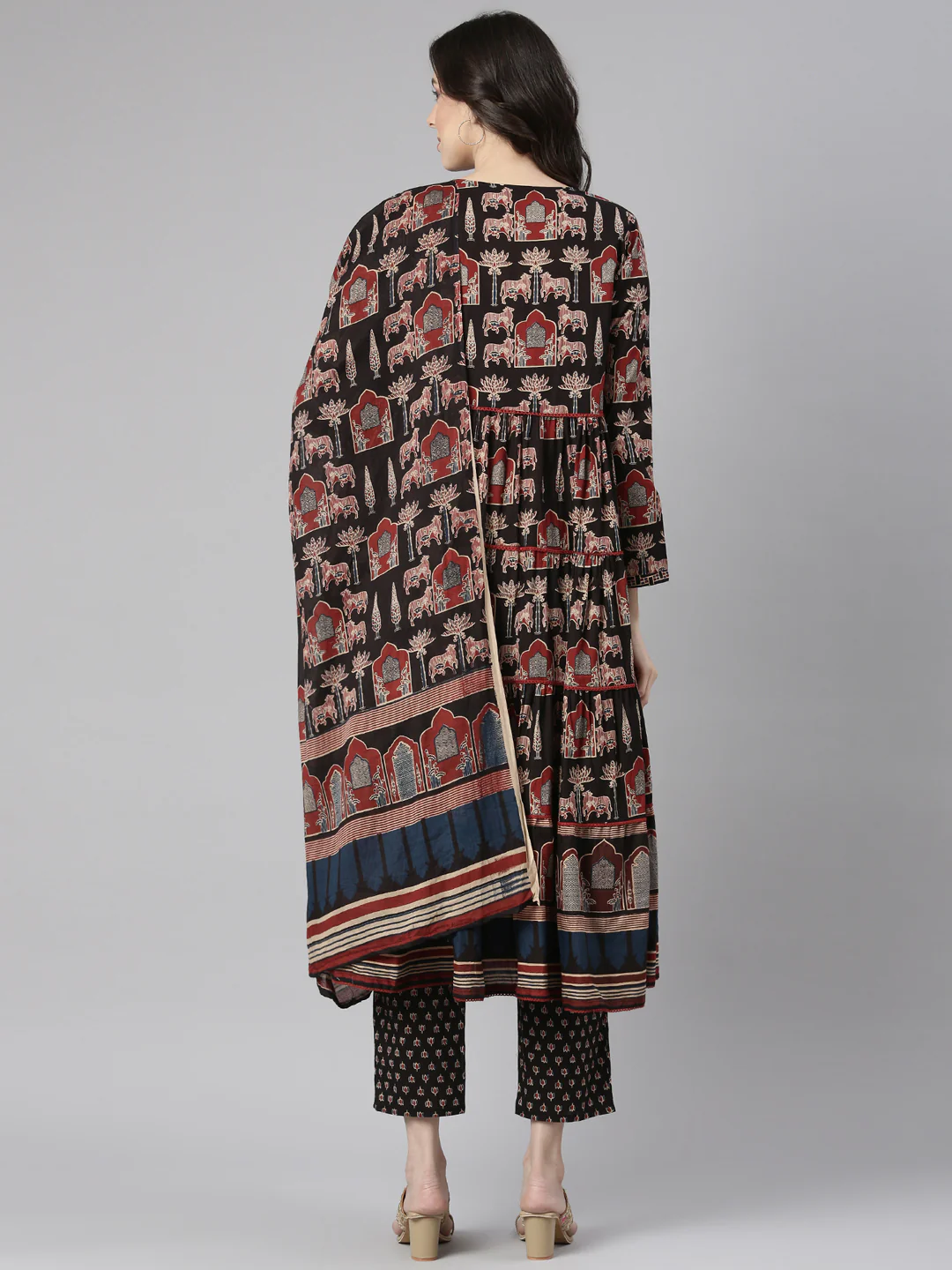 Neerus Black Printed Anarkali Kurta and Trousers With Dupatta - Image 4