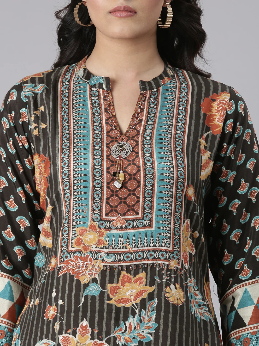 Neerus Black Printed Straight Kurta and Trousers With Dupatta - Image 4