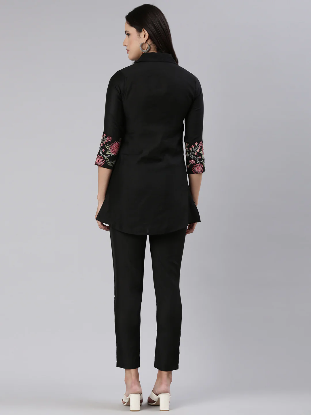 Neerus Black Regular Straight Embroidered Co Ords set - Image 3
