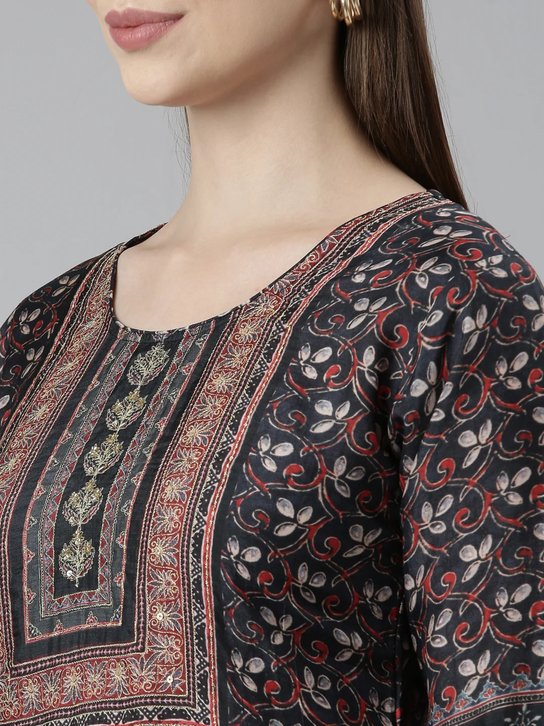 Neerus Black Regular Straight Floral Readymade Suits - Image 4
