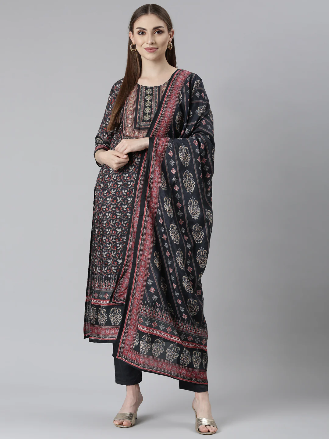 Neerus Black Regular Straight Floral Readymade Suits - Image 5