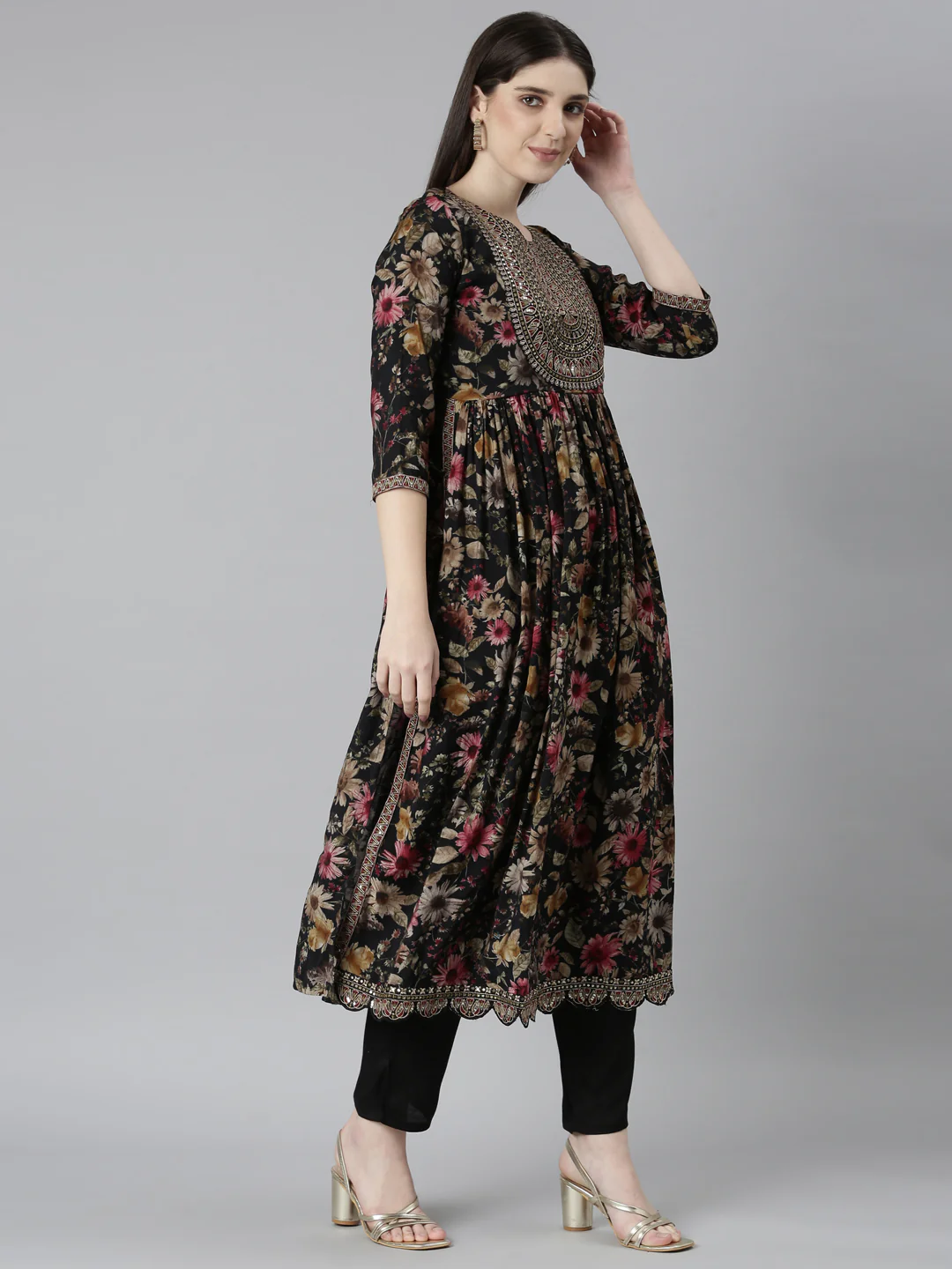 Neerus Black Regular Straight Floral Readymade Suits - Image 2