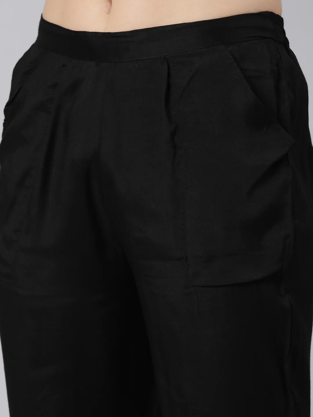 Neerus Black Regular Straight Floral Kurta And Trousers With Dupatta - Image 6