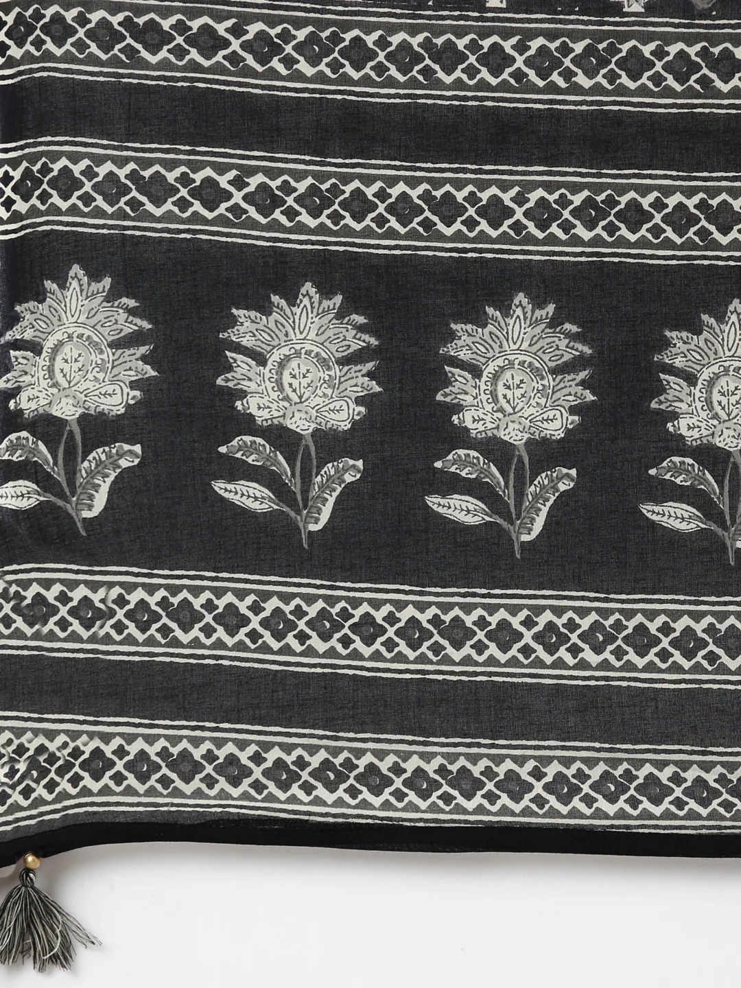 Neerus Black Regular Straight Floral Kurta And Trousers With Dupatta - Image 6