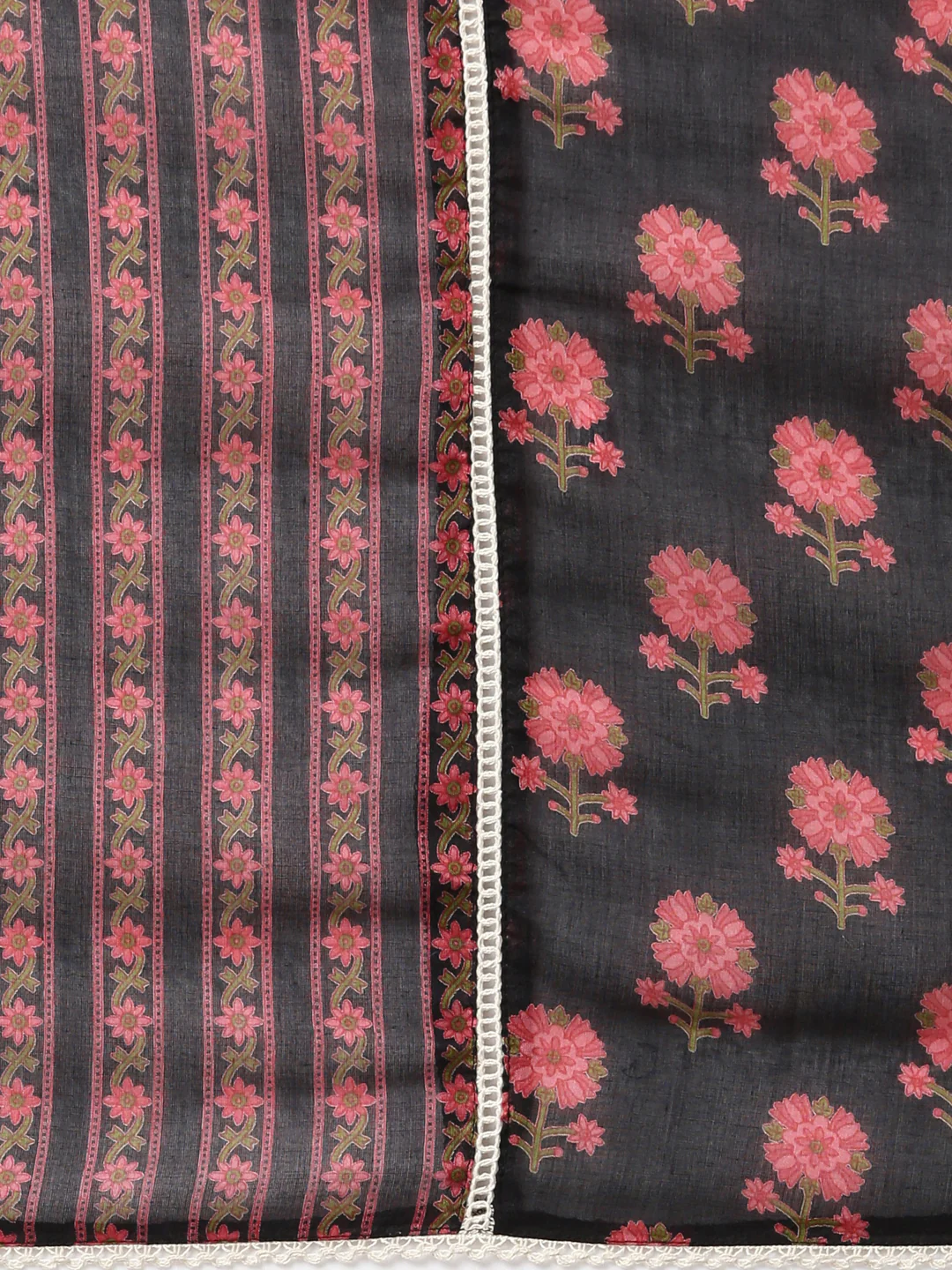 Neerus Black Regular Straight Floral Kurta And Trousers With Dupatta - Image 7
