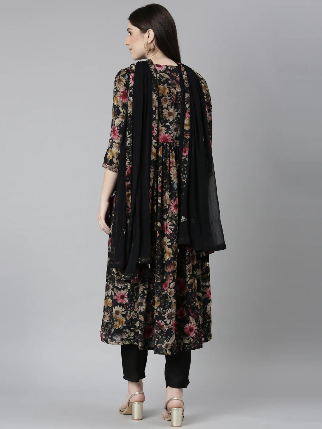 Neerus Black Regular Straight Floral Readymade Suits - Image 3