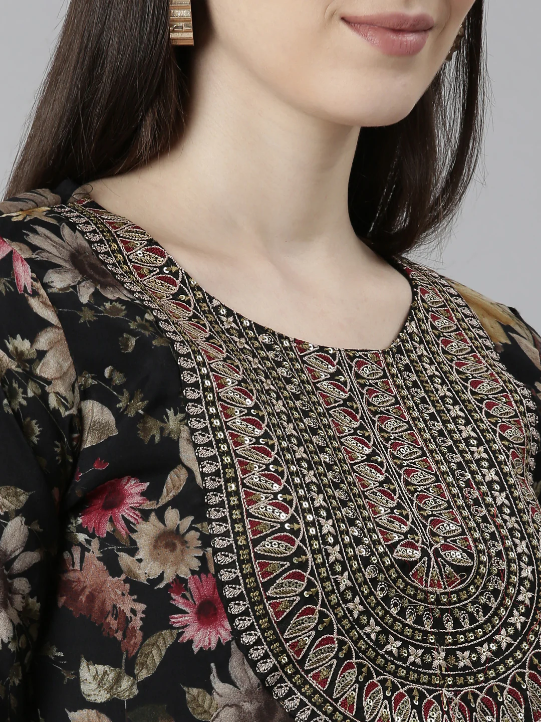 Neerus Black Regular Straight Floral Readymade Suits - Image 4