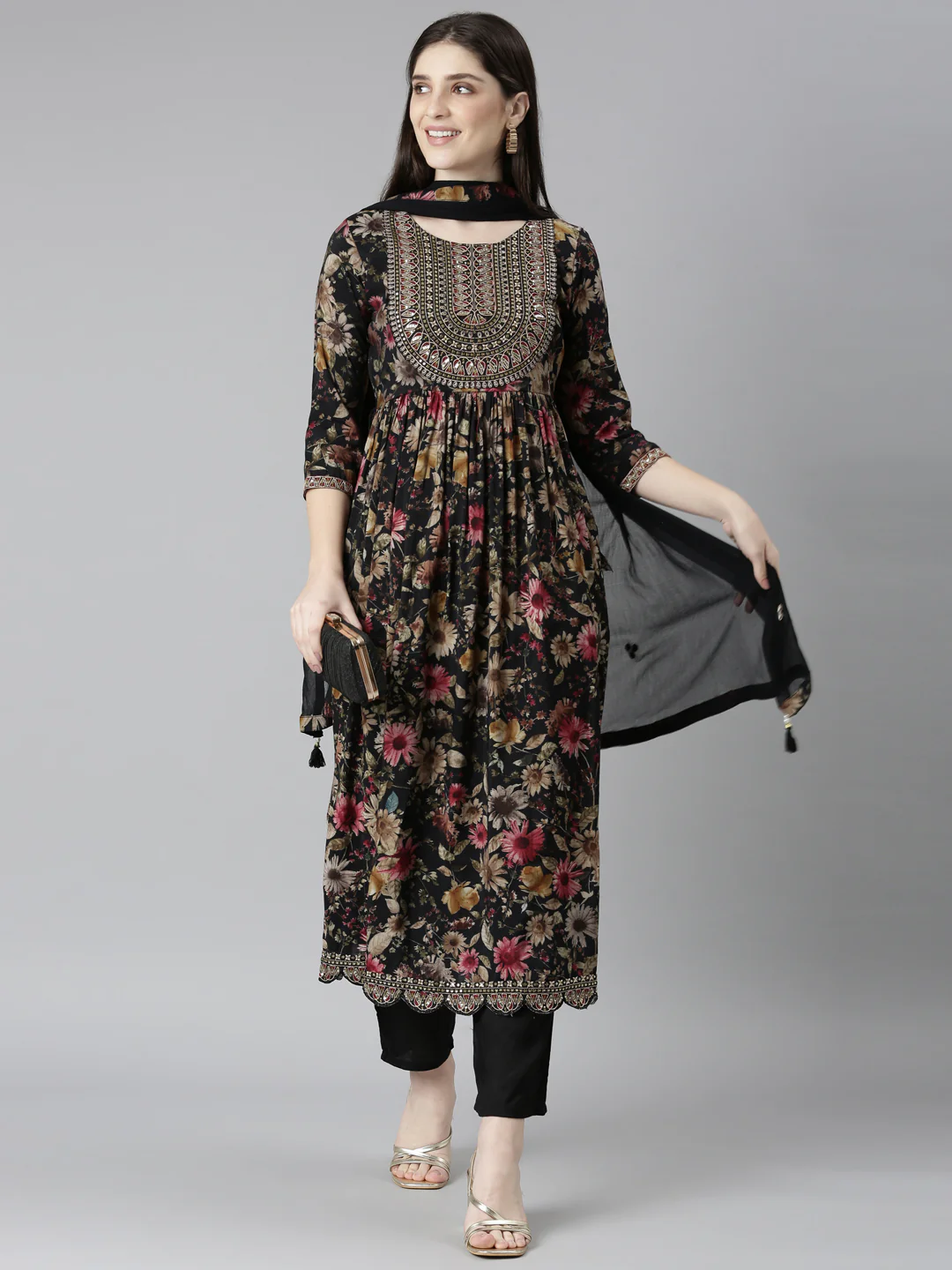 Neerus Black Regular Straight Floral Readymade Suits - Image 5