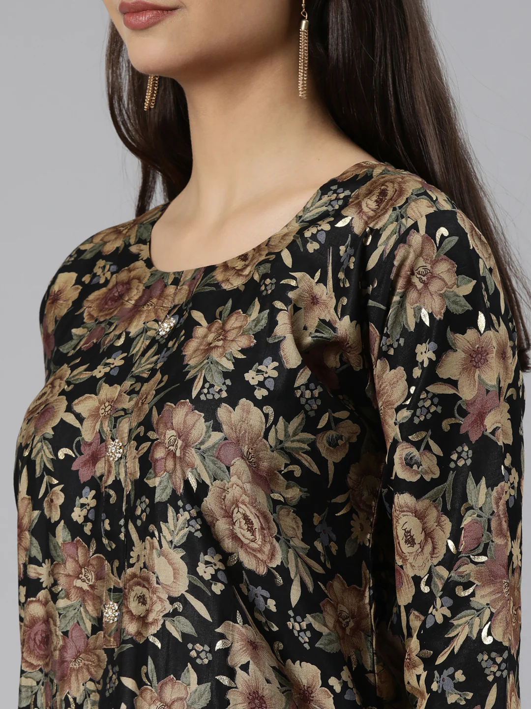 Neerus Black Regular Straight Floral Readymade Suits - Image 5