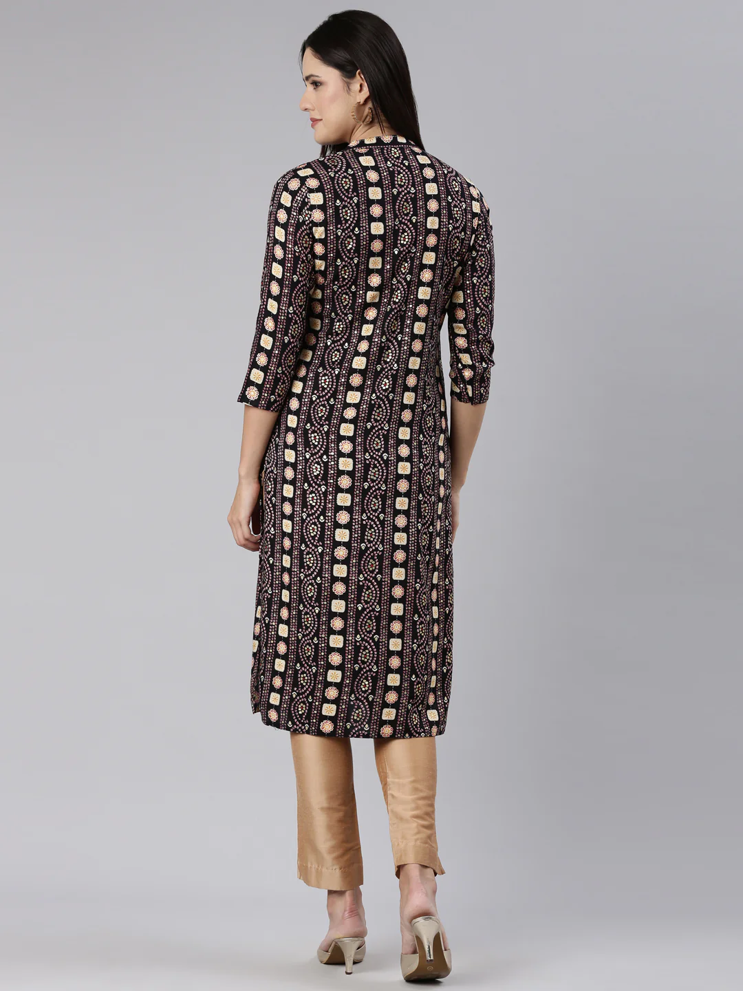 Neerus Black Regular Straight Paisley Kurta - Image 3