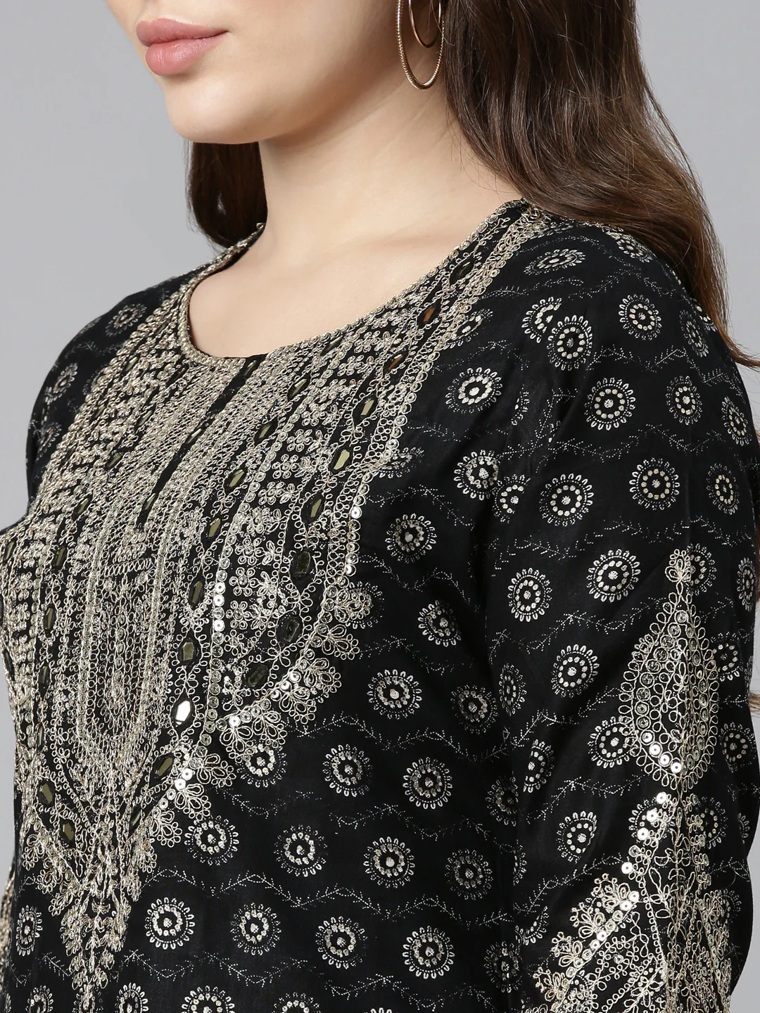 Neerus Black Regular Straight Printed Kurta And Sharara With Dupatta - Image 4